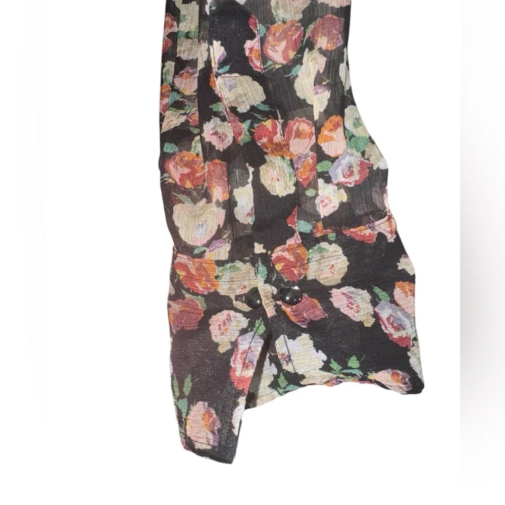 Lauren Ralph Lauren Sheer Floral Ruffle Blouse XL – Romantic Black Rose Print - Picture 5 of 9